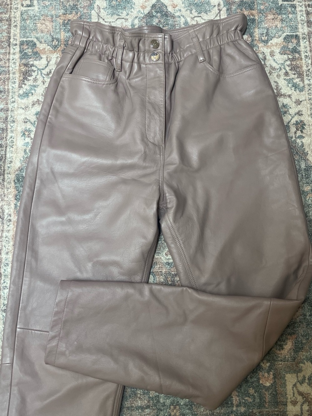 REMAIN Leather High-Waist Pants in Taupe Gray: size 6